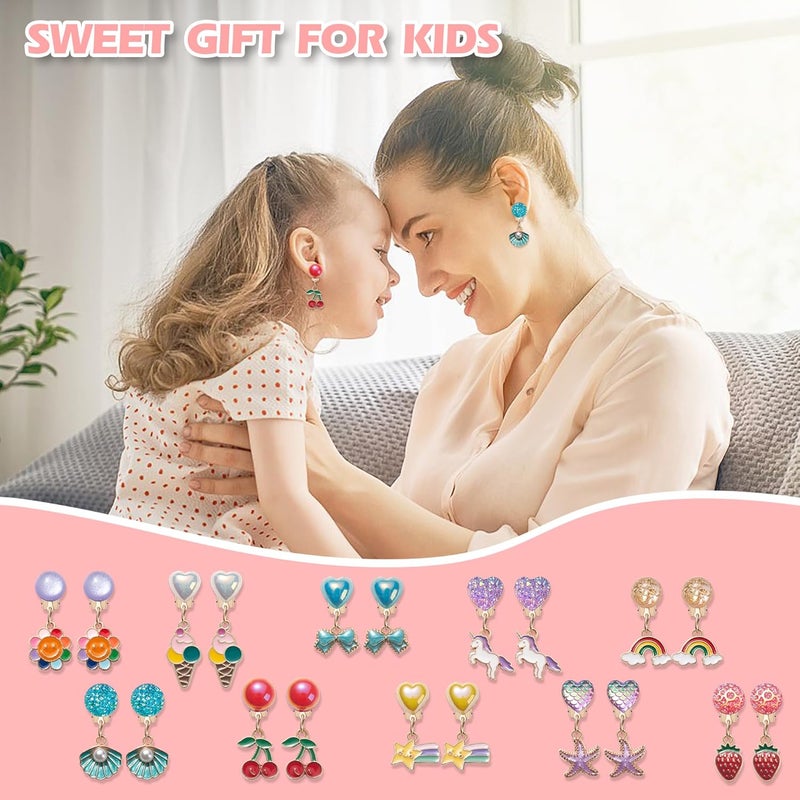 ERDOGLY Clip On Earrings for Girls, 10/12 Pairs Kids Clip On Earrings for Toddler Party Favor, Stick on Earring Jewelry Set for Little Girl Princess Play Ages 3-12 - Image 5